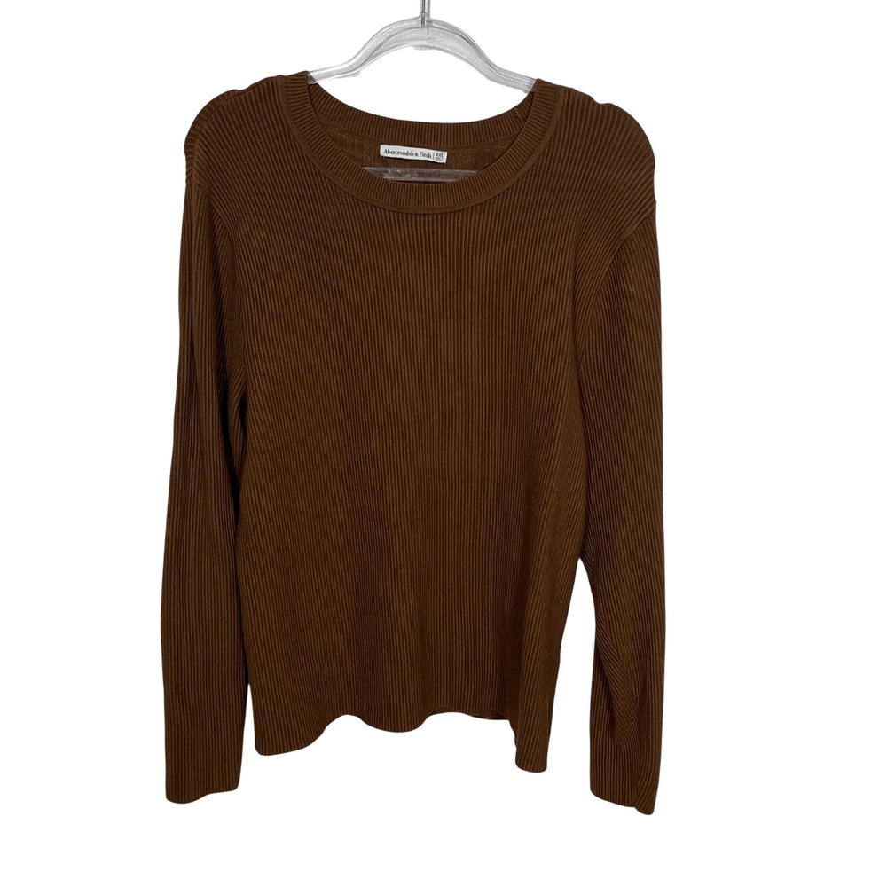 Abercrombie & Fitch Ribbed Sweater‎ Women's XXL Brown Cashmere Blend Crew Neck